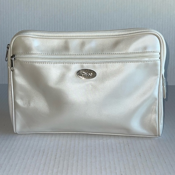 Chloe’ Cream Satiny Exterior Cosmetic Bag - Picture 1 of 7